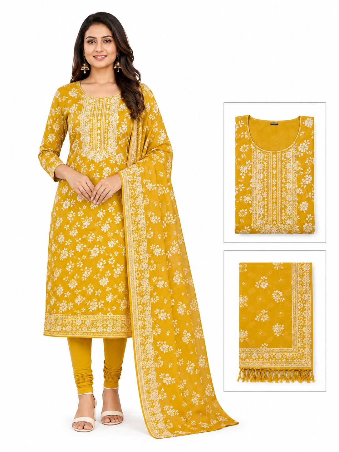 Mustard Floral Churidar Set