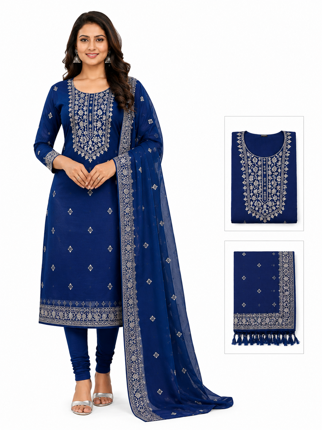 Royal Blue Embroidered Churidar Set