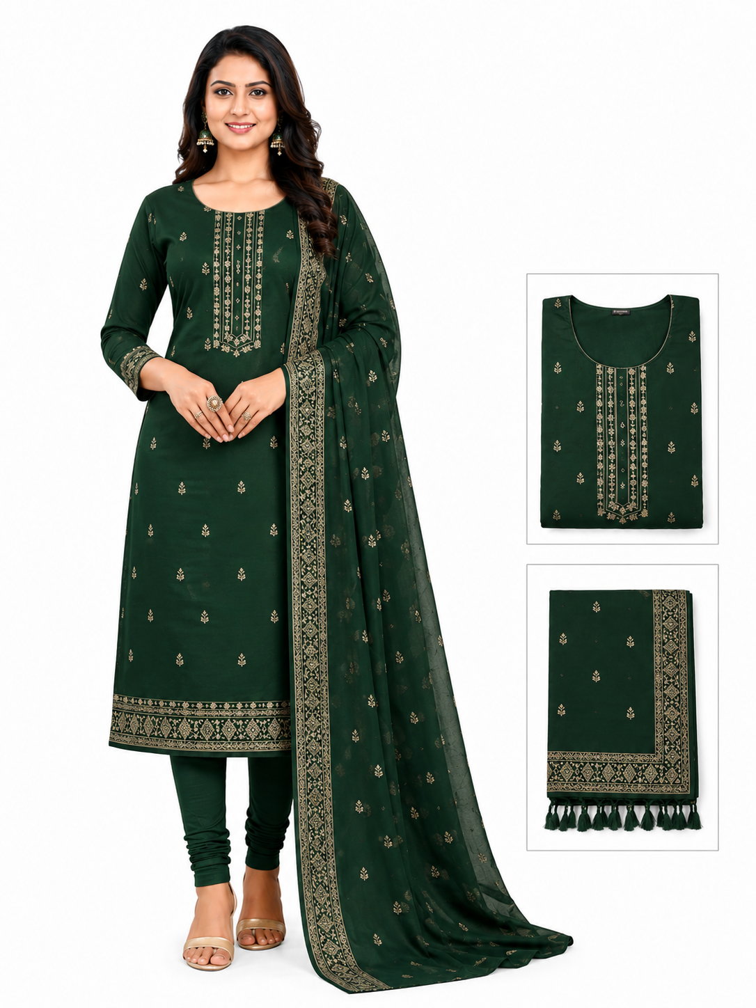 Bottle Green Straight-Cut Churidar Set